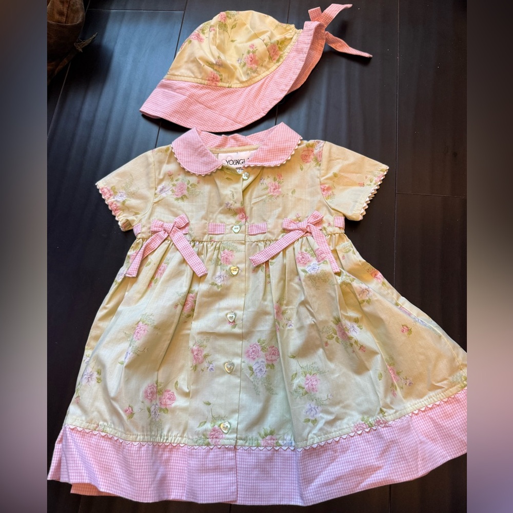 Y2K 1990s vintage floral baby dress and bonnet EUC size 18 months youngland